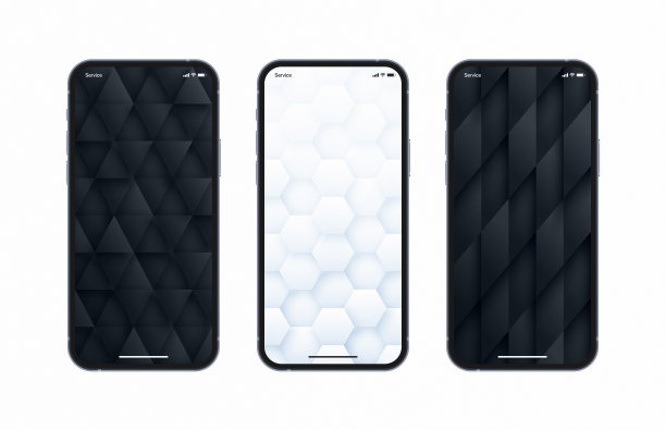 不同的BW 3D几何墙纸设置现实手机屏幕隔离在白色图片下载