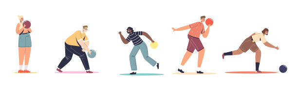 一群人在打保龄球。男人和女人在俱乐部里玩保龄球，扔球图片下载