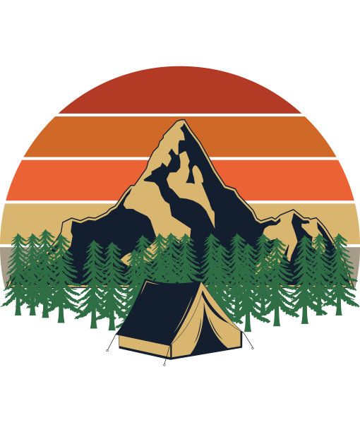 有山和野营帐篷的复古日落图片下载