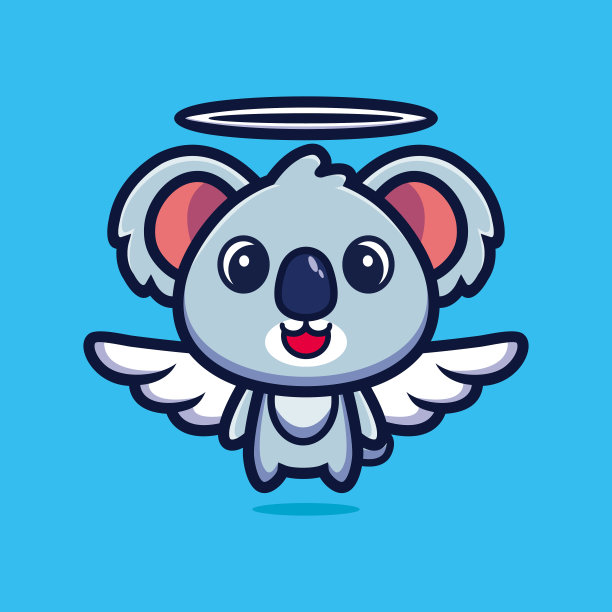 可爱的考拉天使卡通人物设计溢价矢量图片下载