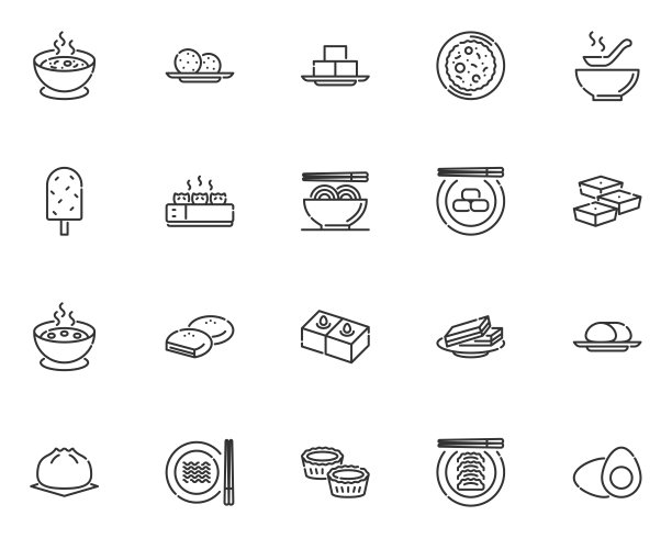套中式美食系列图标，传统美食，亚洲风情图片下载