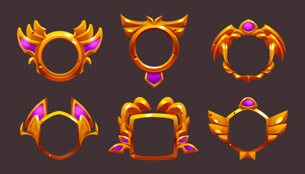 Ui游戏框架，黄金圆形，正方形和六边形图片下载