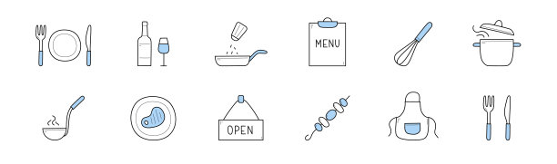 涂鸦食物、厨房、餐厅的图标图片下载