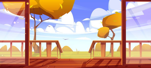 房子的木质门廊和秋景图片下载