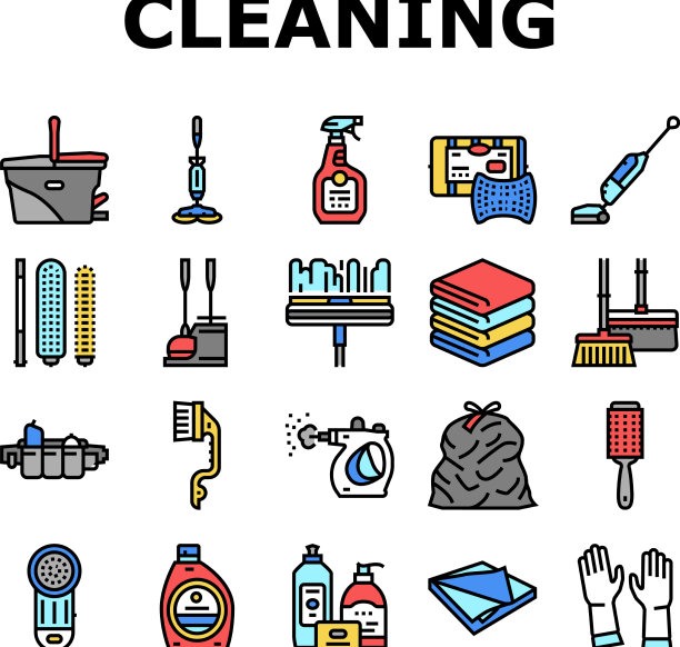 清洁和洗涤配件图标设置图片下载