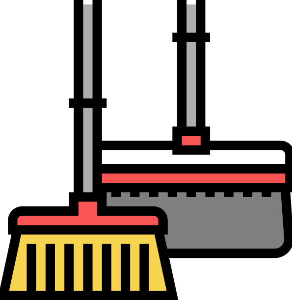 扫帚和刷子清洁灰尘颜色图标图片下载