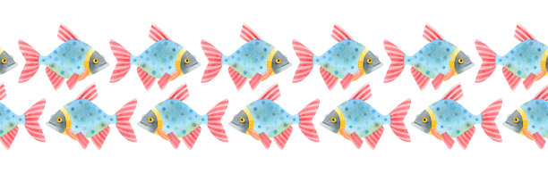无缝边框卡通彩鱼。图片下载
