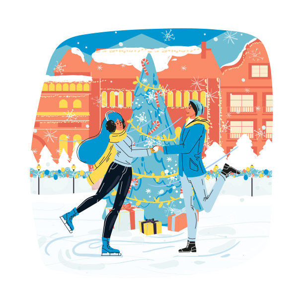 一对相爱的夫妇在冬天去溜冰场滑冰图片下载