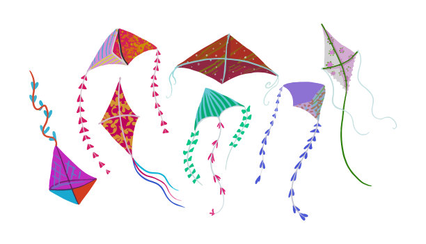 一套彩色风筝卡通风格图片下载