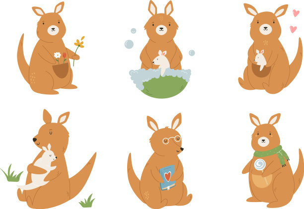 可爱的袋鼠摆出不同的姿势图片下载