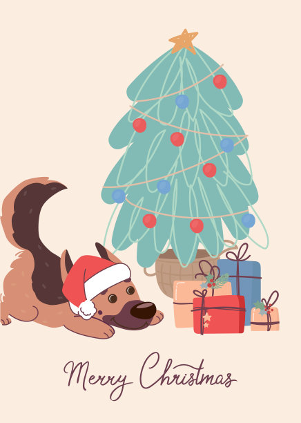 有趣的德国牧羊犬在圣诞贺卡图片下载