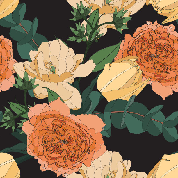 玫瑰、郁金香、桉树花型图片下载