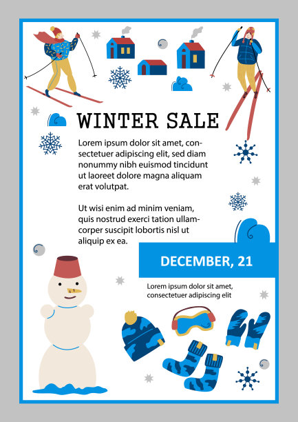 冬季运动滑雪海报与乡村景观图片下载