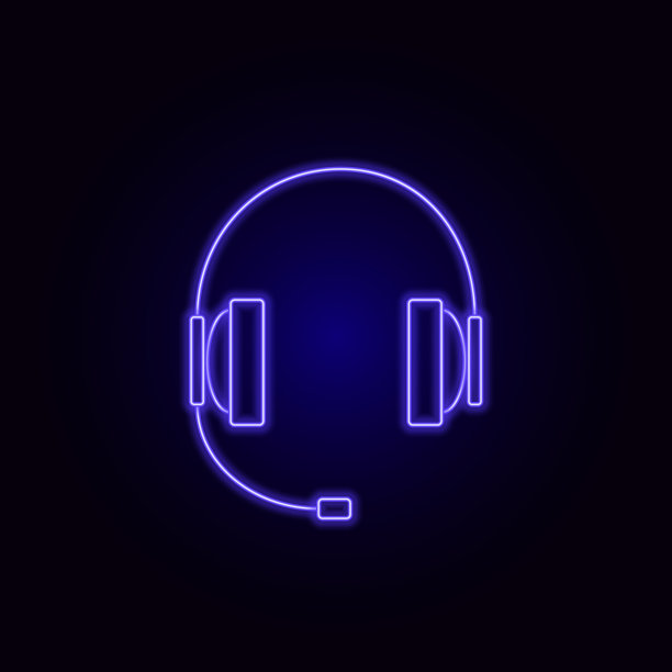 黑色背景上的蓝色霓虹灯耳机图片下载