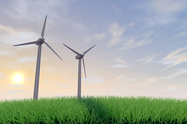 风力涡轮机和自然环境。螺旋桨:随风力旋转的螺旋桨干净的形象。可再生能源与全球环境。图片下载