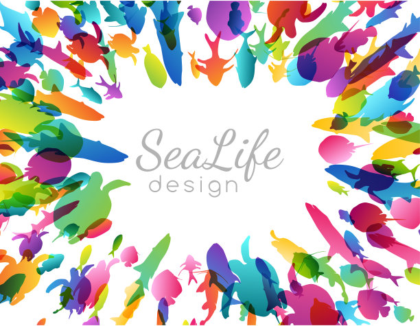 游泳的海洋或水族馆五彩斑斓的鱼群。一组颜色轮廓。矢量框架图片下载