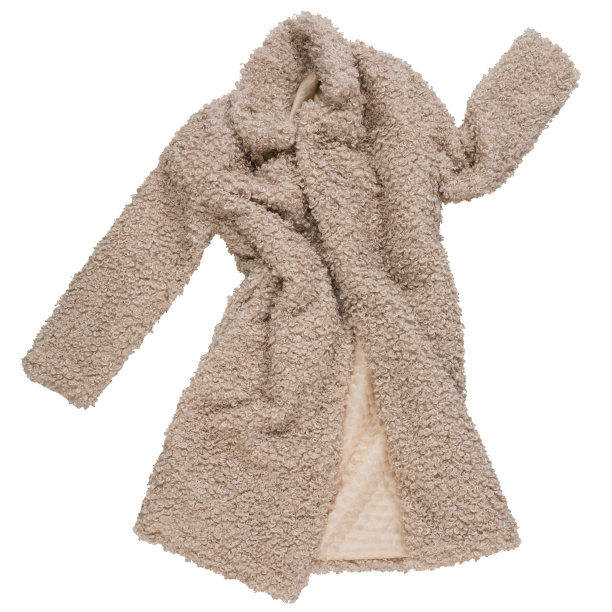 米色人造皮草大衣，仿佛在白色的背景上翩翩起舞图片下载