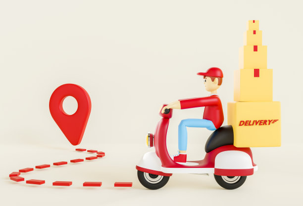 3 d演示。在线配送服务理念，以滑板车、摩托车配送到家、办公室图片下载