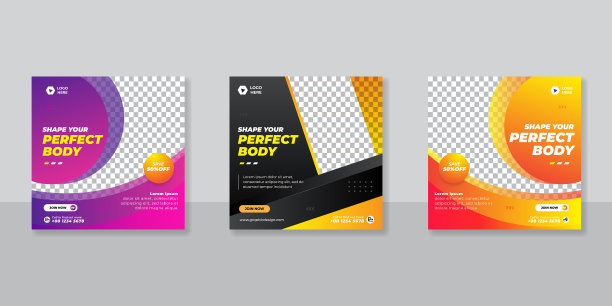 健身房和健身社交媒体张贴横幅模板图片下载