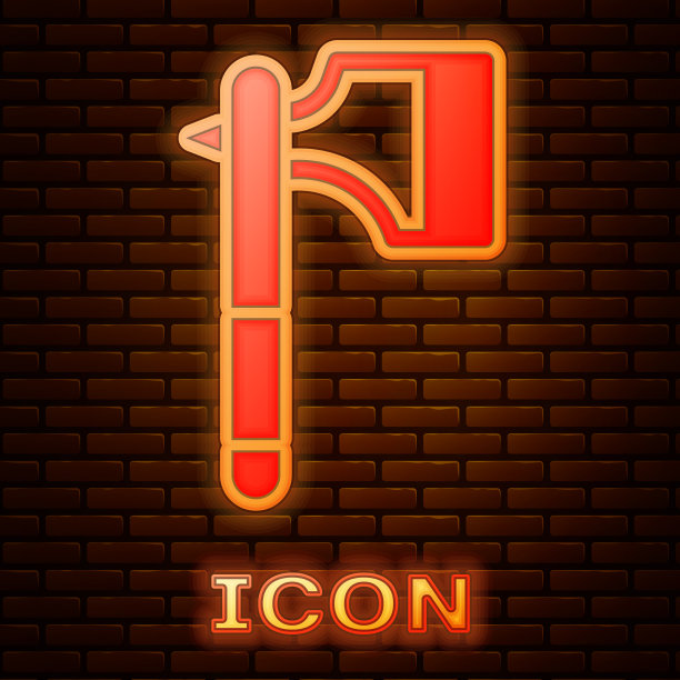 发光的霓虹木斧头图标孤立的砖图片下载