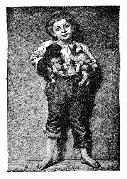 一个男孩抱着两只小狗图片下载