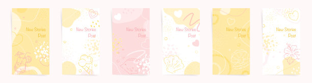 最小的海滩粉色故事设计模板集。促销贺卡、社交媒体帖子和装饰艺术的故事抽象美学布局。粉红优雅可爱的海滩度假海报集合。图片下载