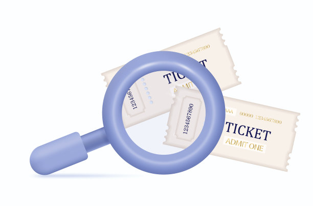 3 d的机票搜索。查看，选择信息通过放大镜，找到正确的机票，一个飞机，音乐会，电影或。通过放大镜检查和选择电子优惠券。向量图片下载