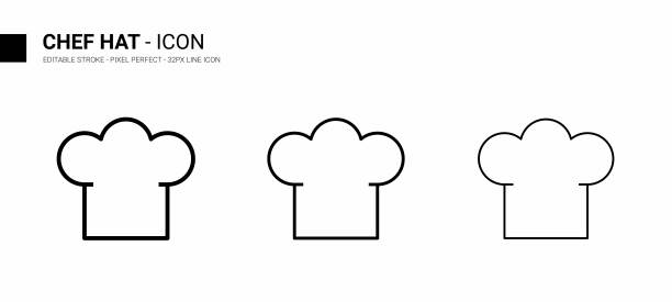 厨师帽子线图标设计，可编辑的描边，完美的像素，股票插图。图片下载