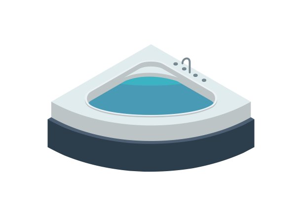 角落里按摩浴缸池。简单的平面插图在等距视图。图片下载