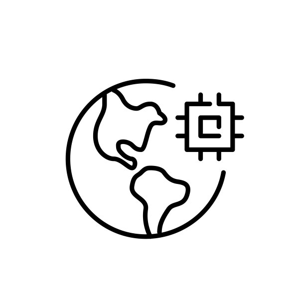 全球数字化进程。地球与CPU芯片。像素完美，可编辑的笔画线图标图片下载