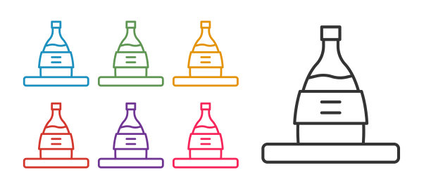 设置线瓶清酒图标孤立在白色图片下载