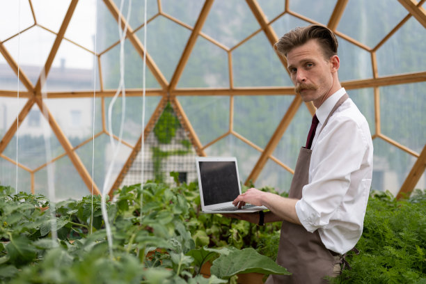 温室里的人耕种菜园和蔬菜。图片下载