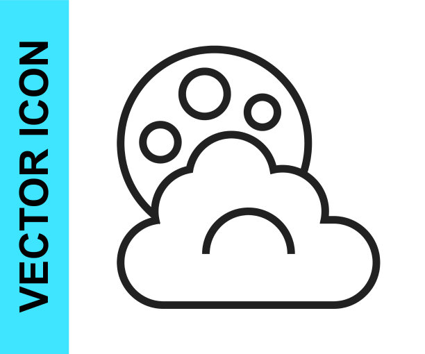 黑色线云与月亮图标孤立在白色图片下载