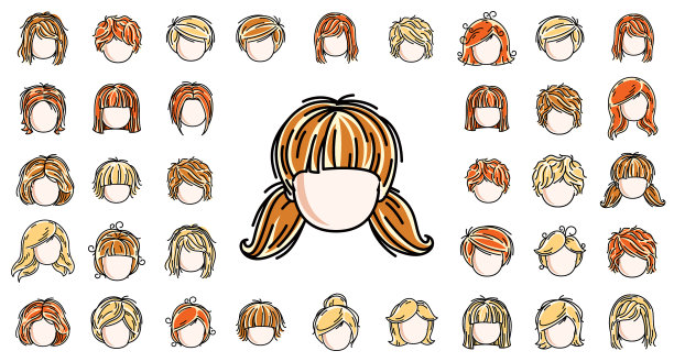 女人的发型，头设置孤立的白色图片下载