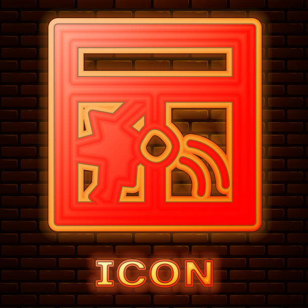 发光的霓虹灯破碎的窗口图标孤立的砖图片下载