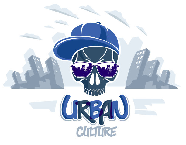 骷髅头的墨镜和帽子还是城市主题的标志图片下载