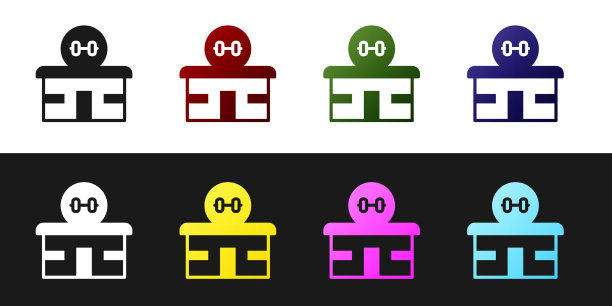 设置体育建筑图标孤立的黑色和白色图片下载