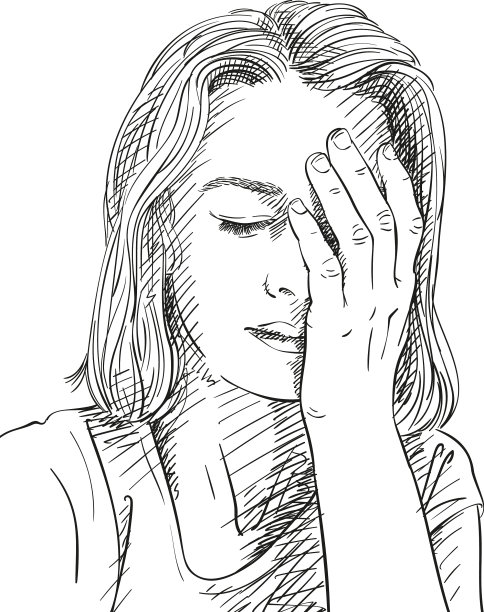 忧伤疲惫的年轻女子手绘素描图片下载
