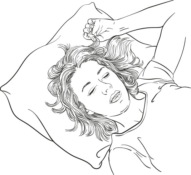 年轻女子带着头睡觉的素描图片下载