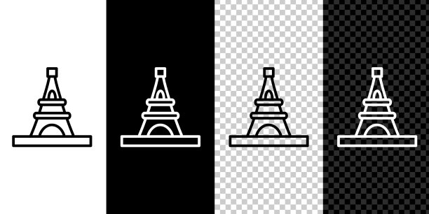 埃菲尔铁塔的图标孤立在黑色和线条上图片下载