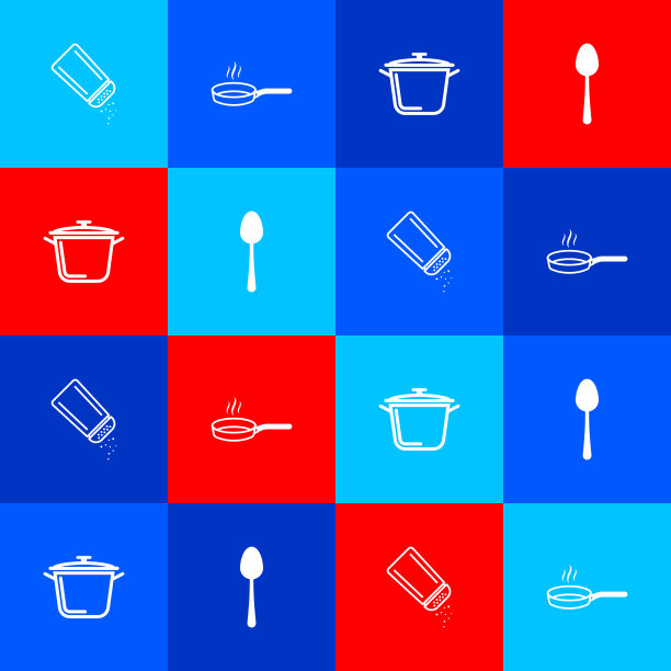 锅里放盐和胡椒粉，煎锅里和锅里图片下载