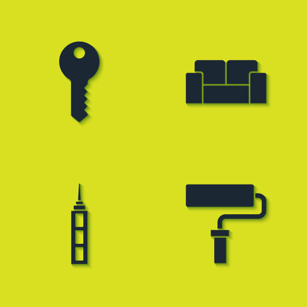 设置房子关键油漆辊刷摩天大楼和图片下载