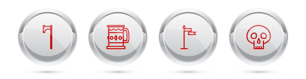 设置线中世纪斧头木制马克杯旗和头骨图片下载