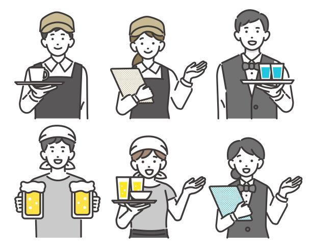 矢量插画咖啡馆，居酒屋，餐厅职员/餐厅/兼职图片下载