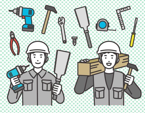 木工、工匠、工人等工具/通讯/现场监督/施工的矢量插画材料图片下载