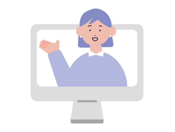 一个女人在网上解释的插图图片下载