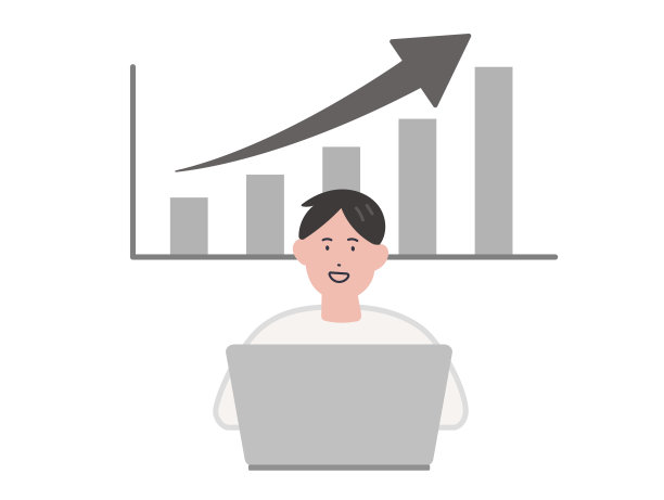 一名从事个人电脑副业的男子的条形图插图图片下载