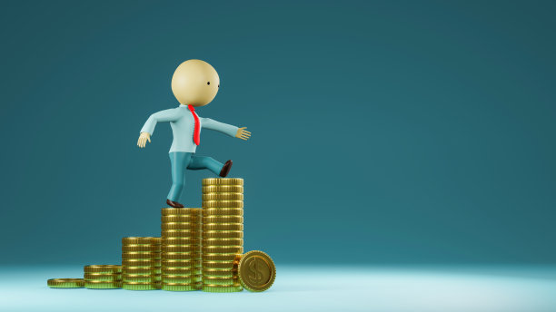 一个带着一叠钱的卡通人物的肖像。三维渲染图片下载
