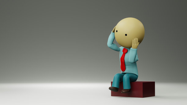 3d不快乐的思想家坐着，3d渲染图片下载