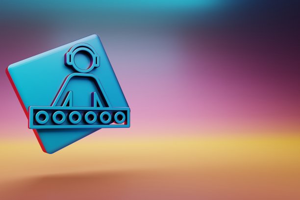 DJ与耳机图标。美丽的蓝色DJ与耳机符号图标在多色明亮的背景。3 d渲染插图。用于设计的背景图案。图片下载